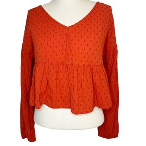 ARIZONA 100% COTTON Flowy Fall Cropped Blouse w/ Bell Sleeve size M